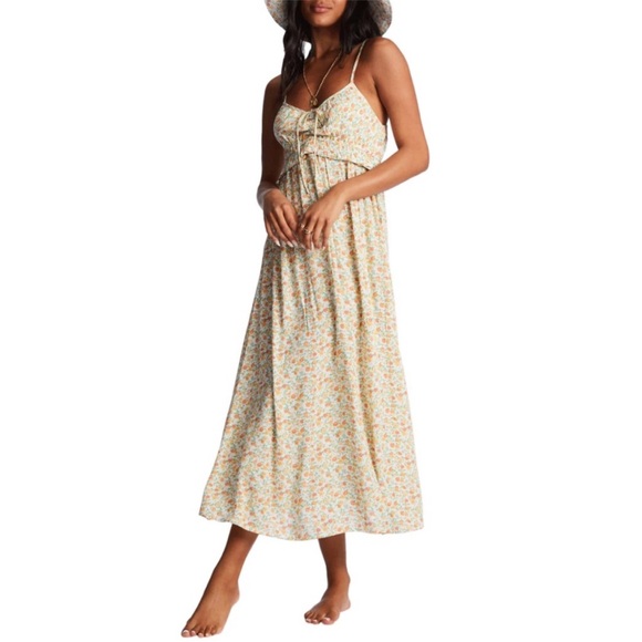 Billabong Dresses & Skirts - Billabong Floral Rebel Heart Midi Dress Size Large Boho Summer
